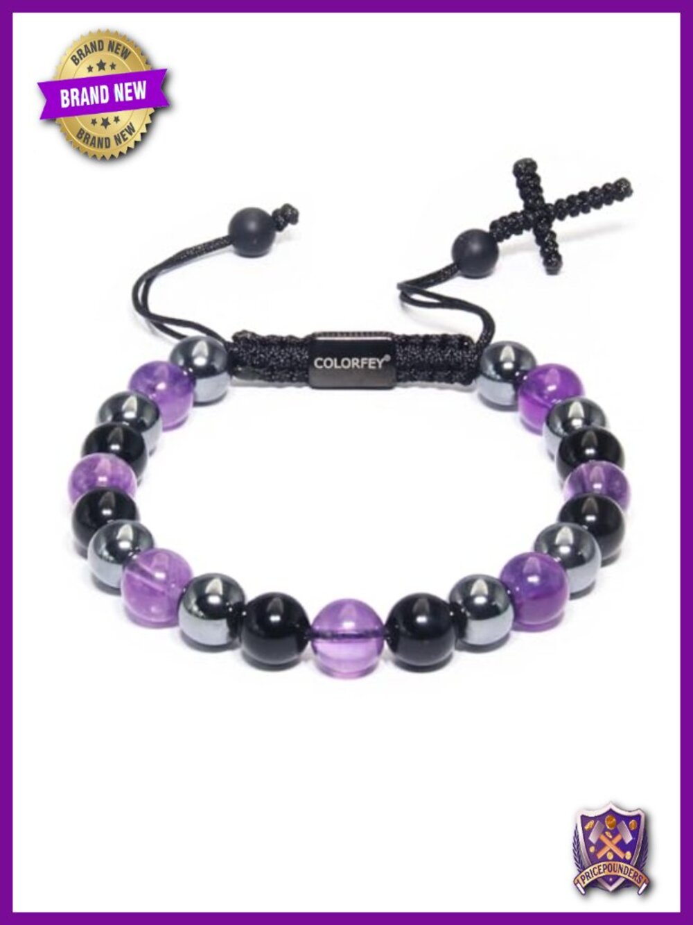 Natural Amethyst Black Obsidian Hematite Cross Bracelet Healing Crystal Anxiety
